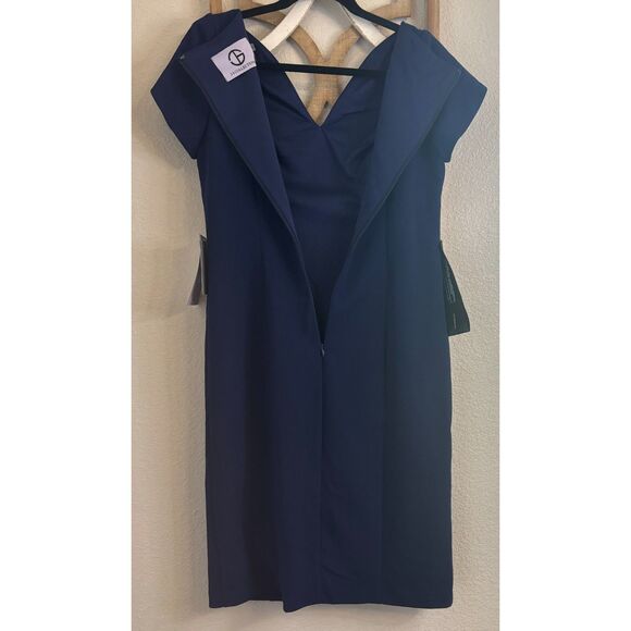 JS Collections Tulip Sleeve V-Neck Cocktail Work Dress Blue Navy Sapphire 8 NWT - Picture 6 of 13
